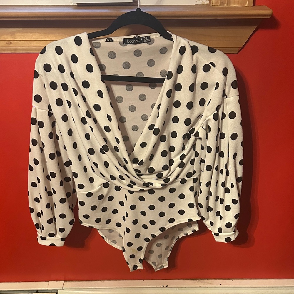 Boohoo Black and White Polka Dot Bodysuit